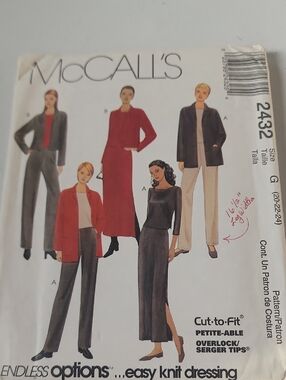 McCALL'S Pattern 2432 Women's Knit Suit & Dress - Red, Black, Gray Parttern